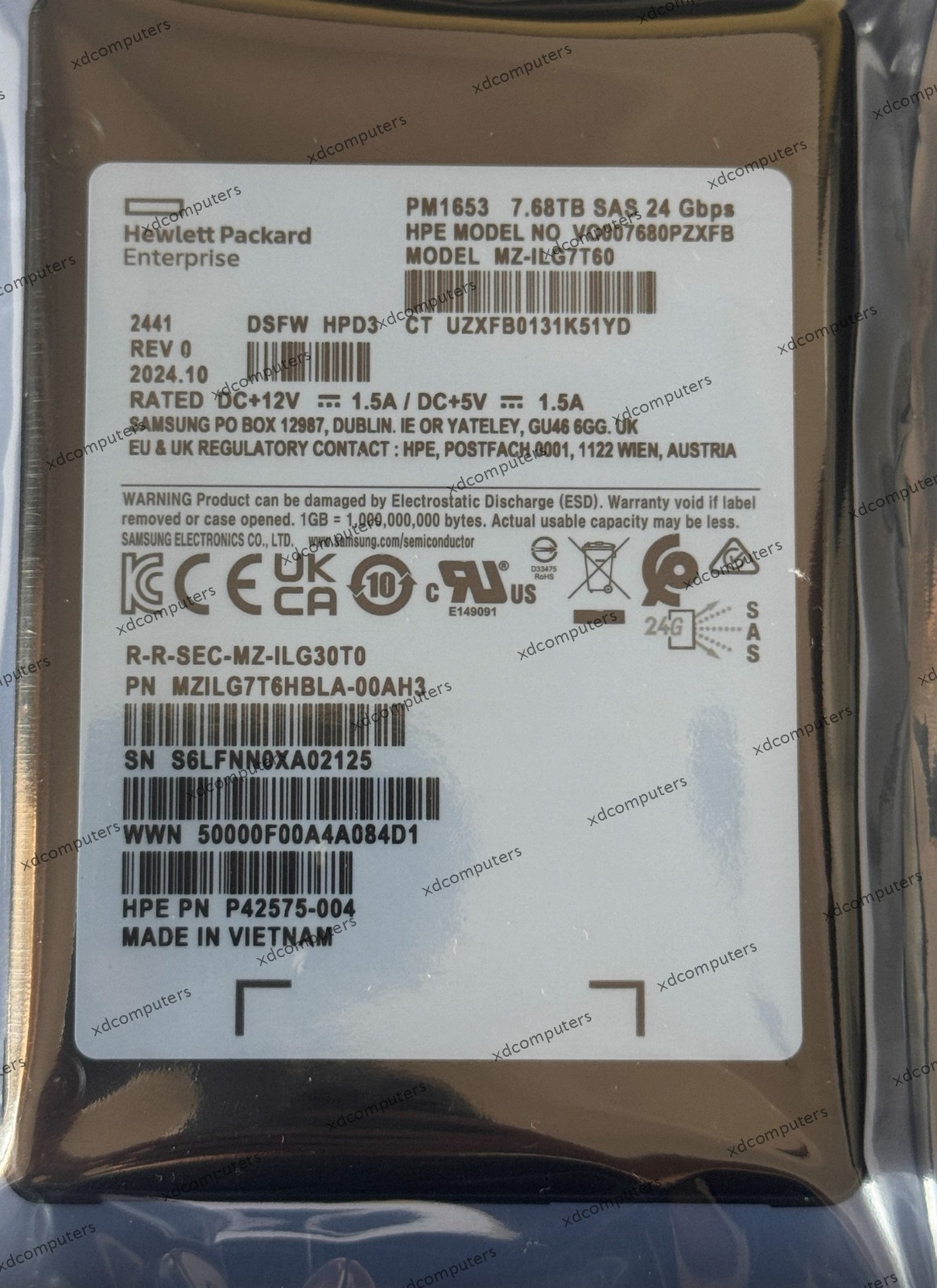 Samsung PM1653 7.68TB HPE SSD 24Gbps SAS P42575-004 MZILG7T6HBLA-00AH3
