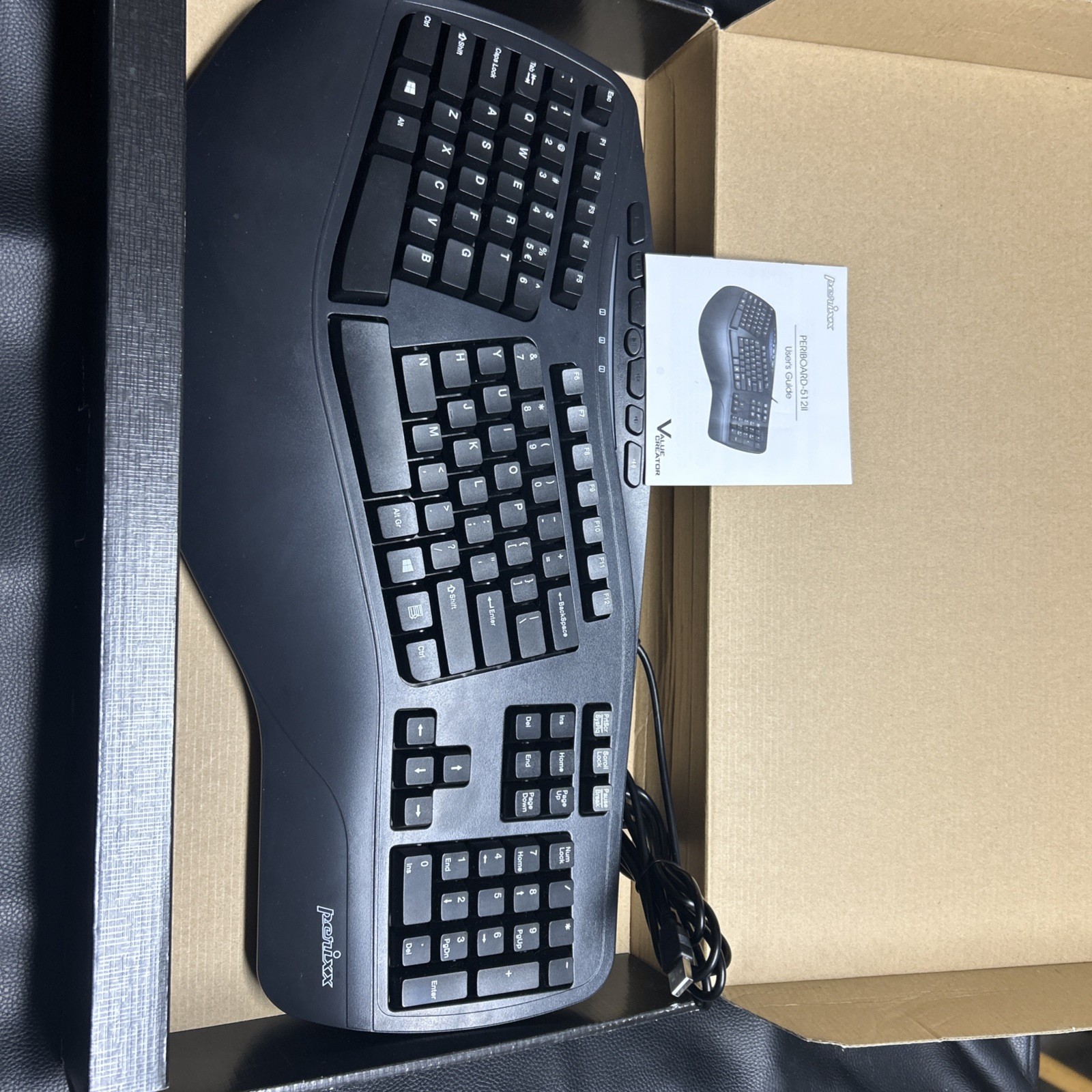 IN BOX - Perixx Periboard-512 Ergonomic Split Black Keyboard - Ergonomic Design