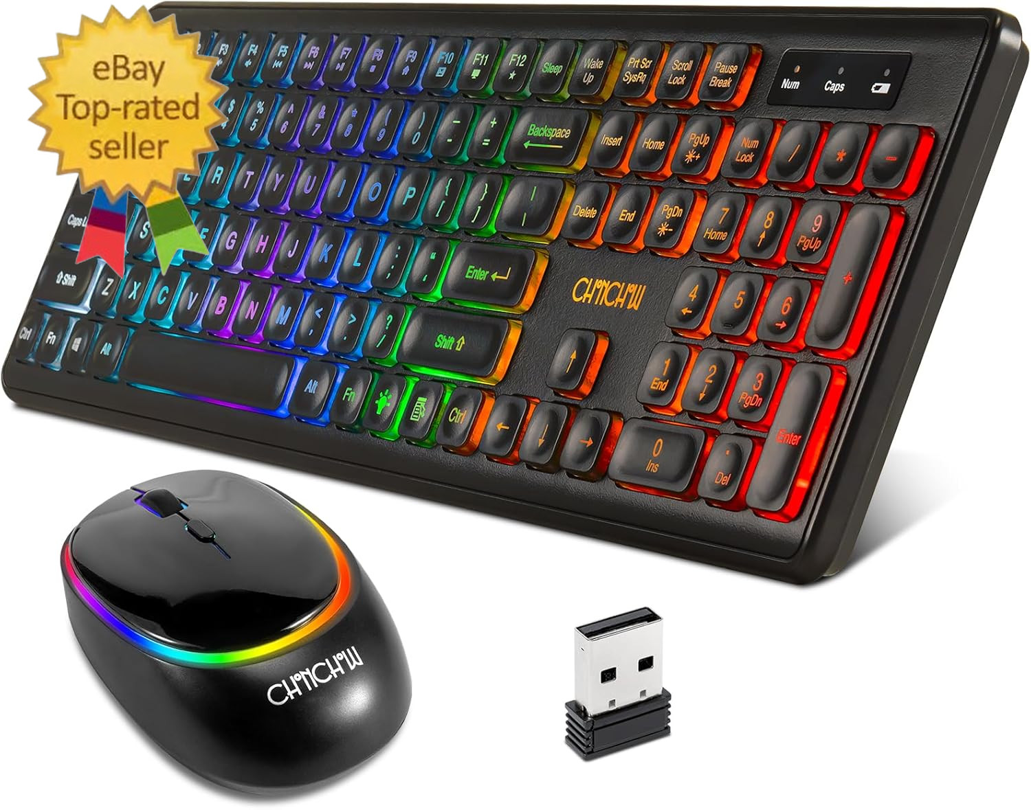 Wireless Keyboard and Mouse  Rechargeable LED Combo RGB Backlit Keypad Silent US
