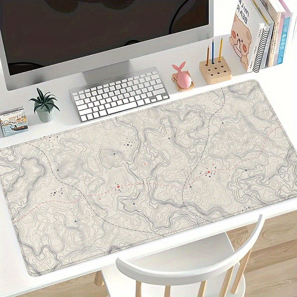 Terrain Contour Mouse Pad, White Black Red Extended Gaming Mouse Pad, Terrain