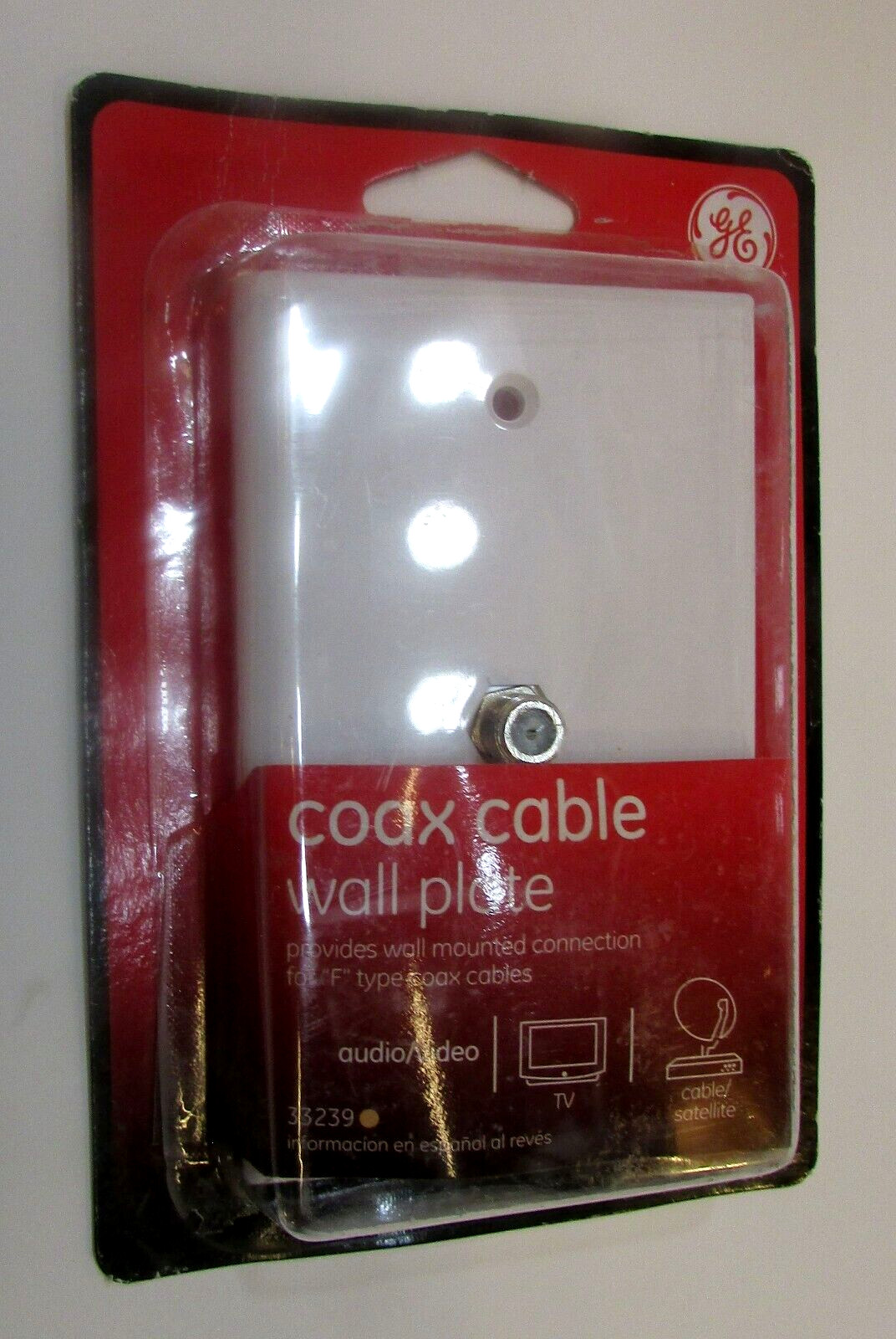 New 2010 Vintage Sealed GE Coax Cable Audio Video White Plastic Wall Plate 33239