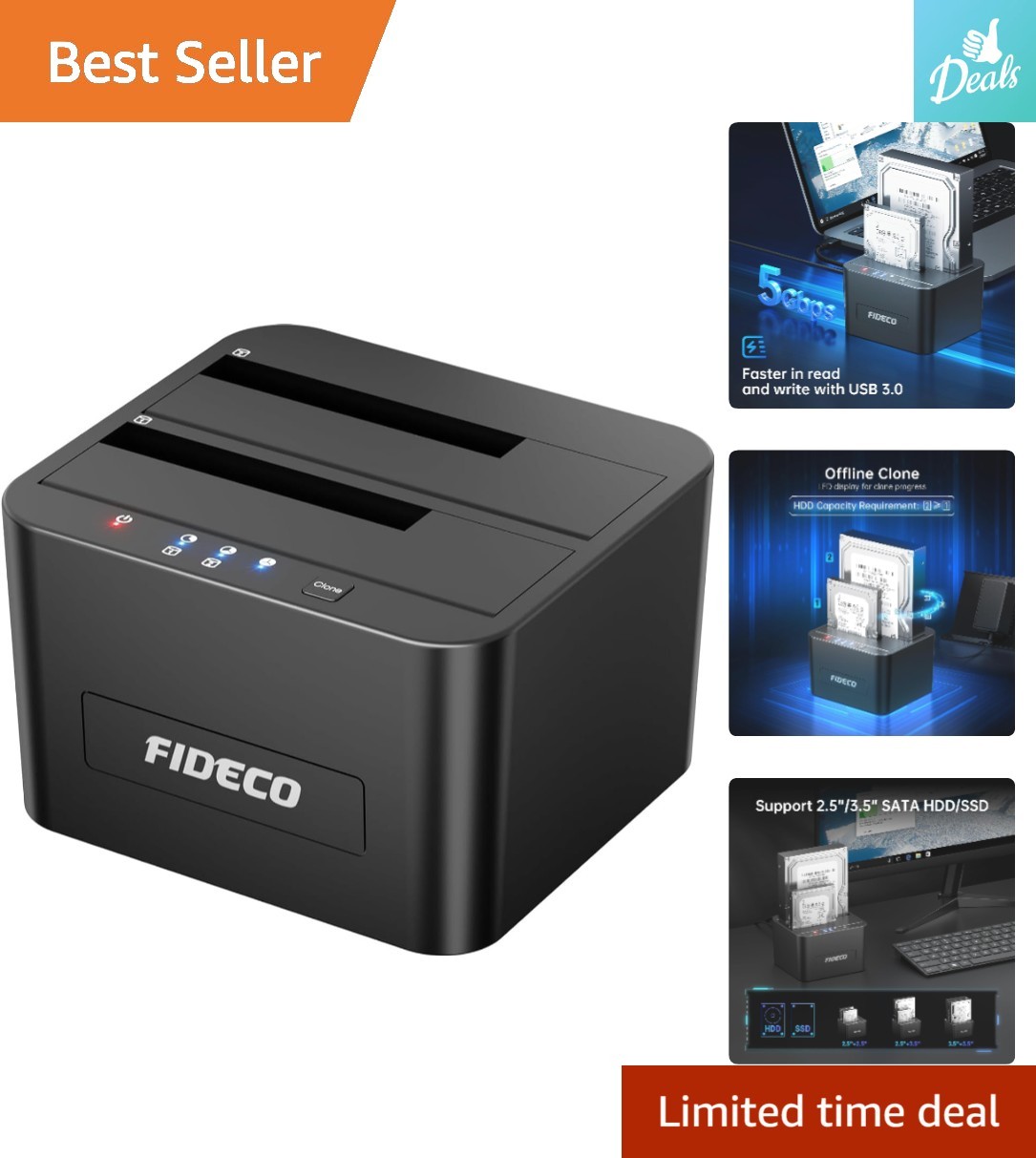 User-Friendly External Hard Drive Dock - 24TB Capacity, Plug & Play Convenience