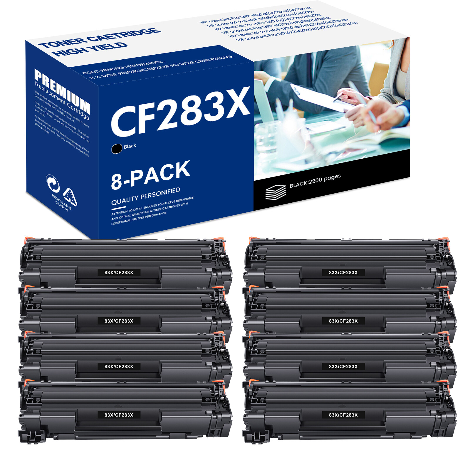 1-8 PACK Black CF283X For 83X Toner Cartridge HP LaserJet Pro M202n M202dw LOT