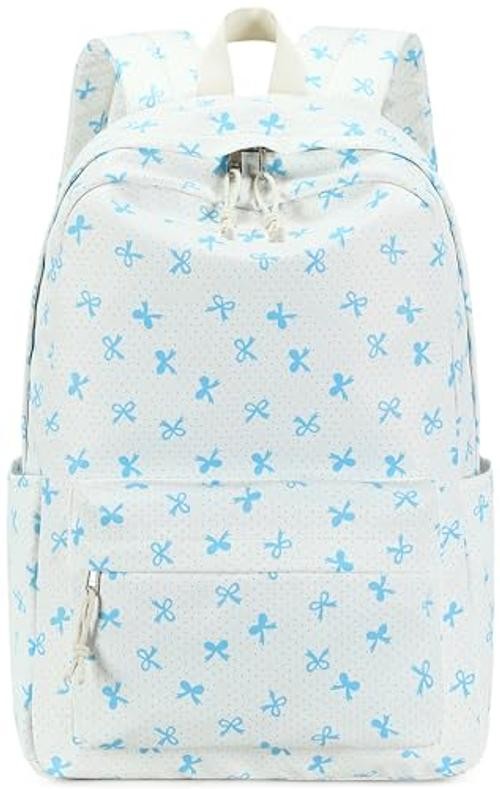 School Laptop Backpack for Teen Girls Lightweight 15.6 inch Blue Bow-beige