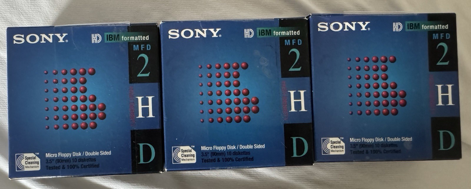 Lot of 3 Sony IBM Formatted HD Diskette 3.5 1.44MB 10MFD-2HD- Open Box Vintage
