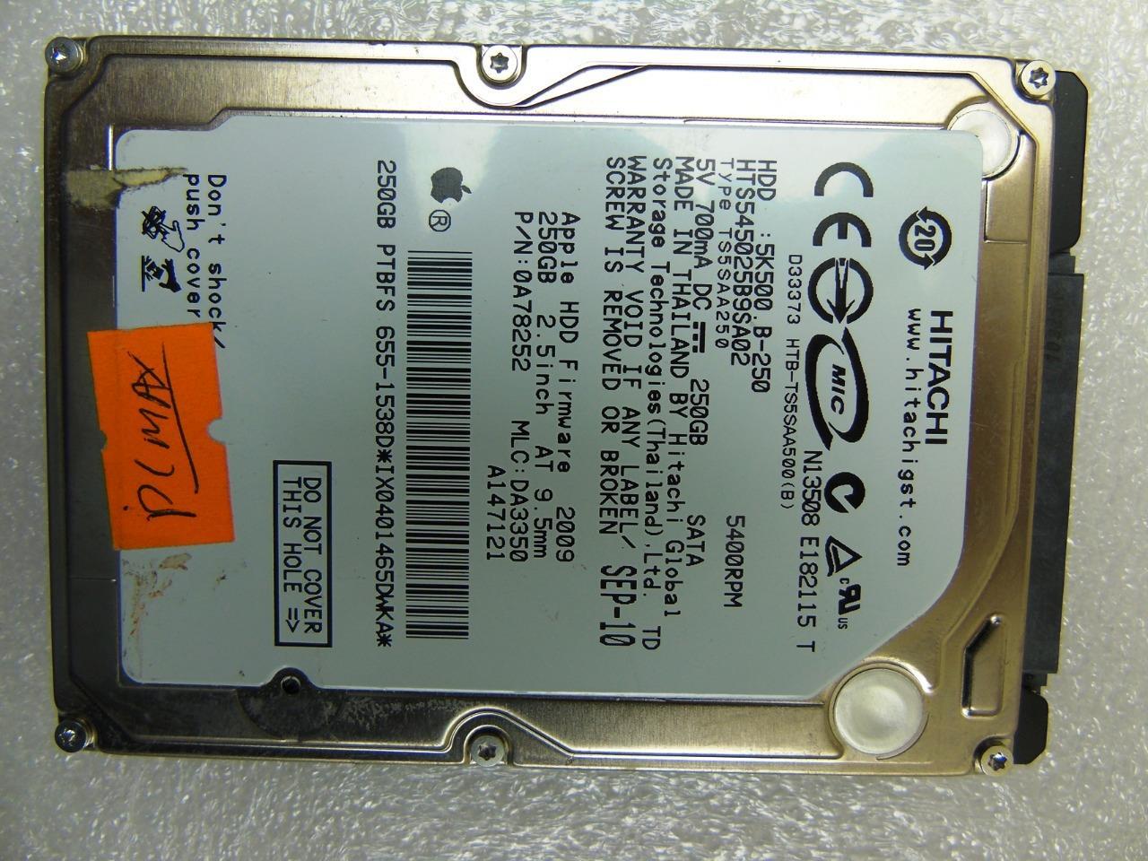 Hitachi 5K500 HTS545025B9SA02 250GB Laptop SATA Hard Drive HDD 2.5", 0A78252