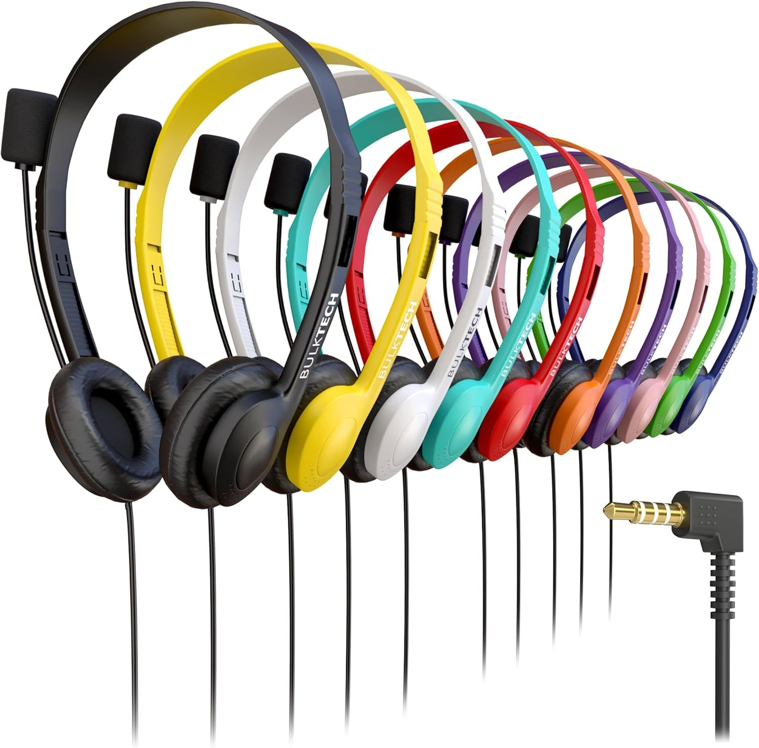 10 Pack Bulk Wired On-Ear Leather Headsets with Boom Microphone and 3.5Mm