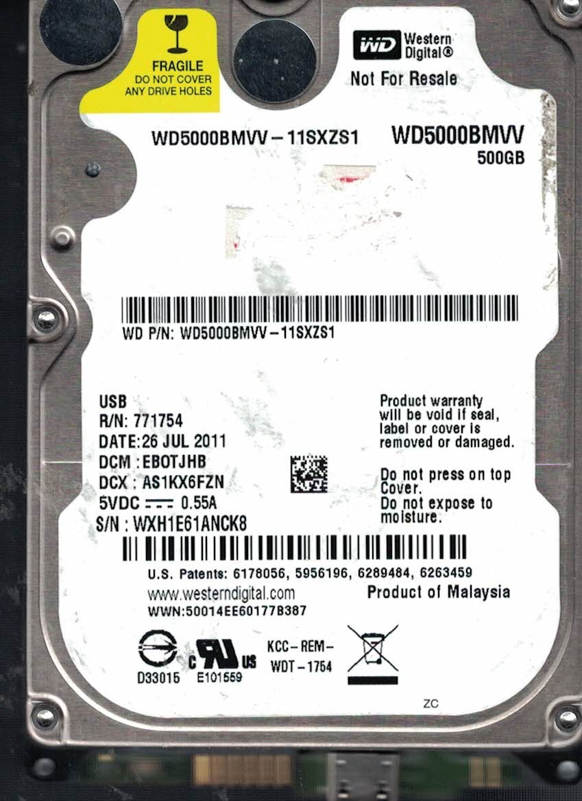 Western Digital WD5000BMVV-11SXZS1 26 Jul 2011	EBOTJHB