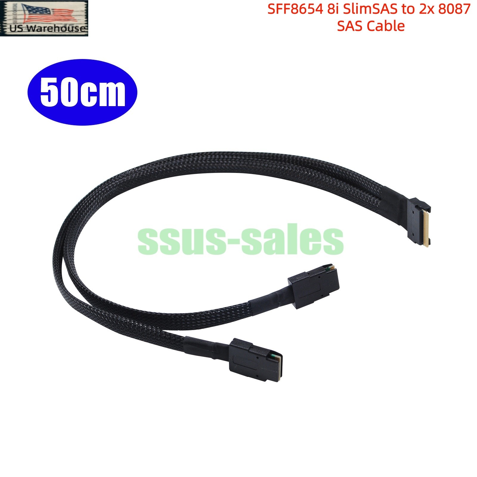 50CM SFF8654 8i SlimSAS to 2x SFF8087 Mini SAS Breakout Cable 12Gbps Server RAID