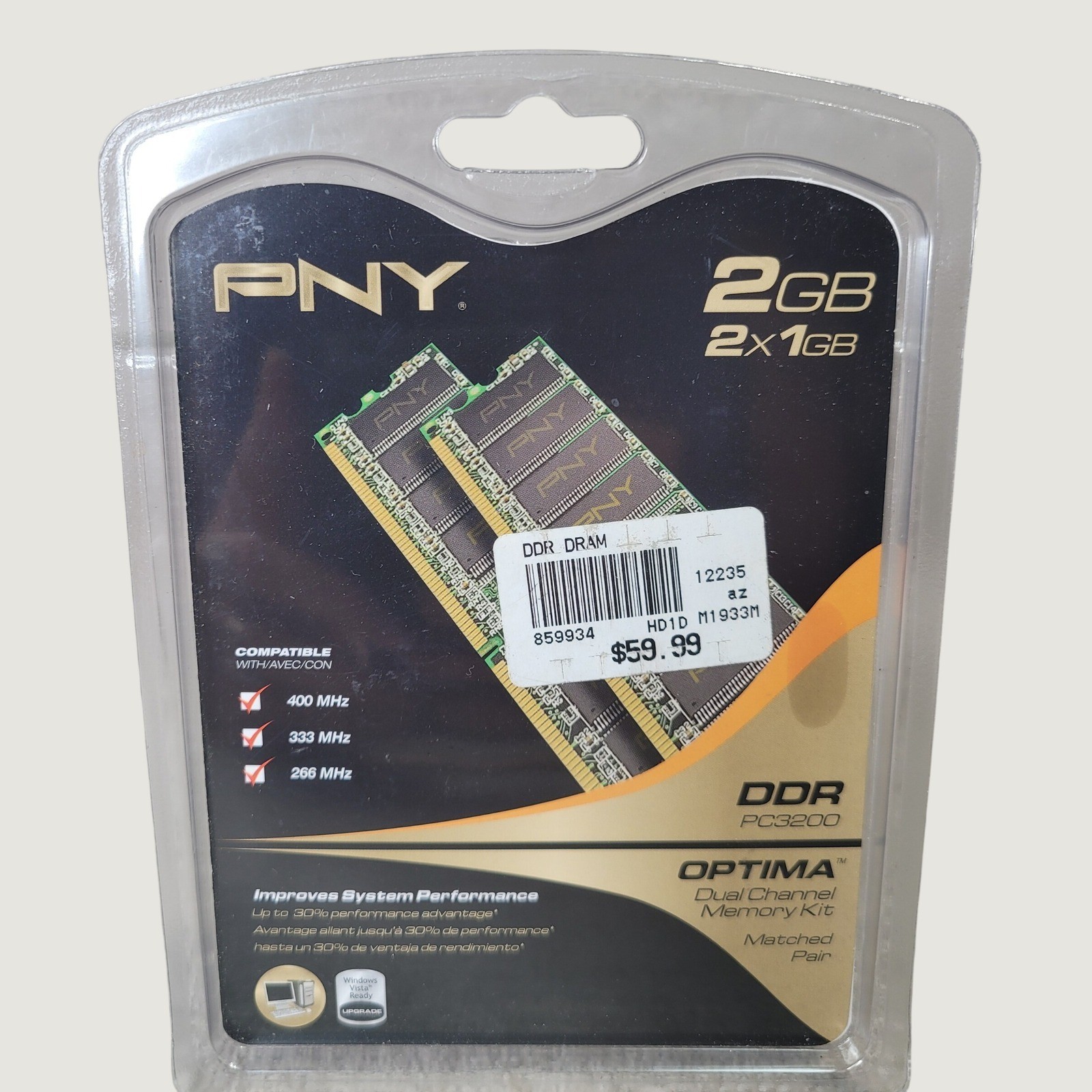 PNY Optima 2GB 2x1GB DDR PC3200 400MHz Desktop RAM Memory Kit MD2048KD1-400 NEW