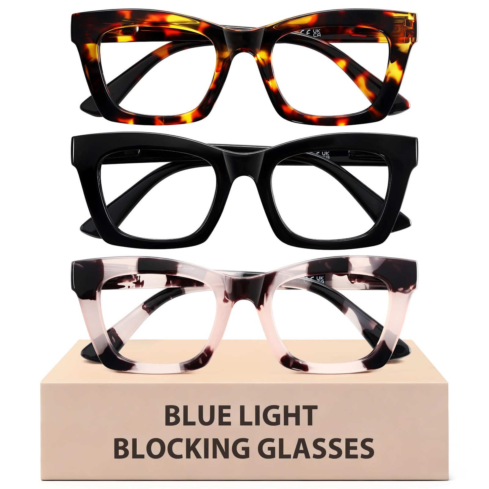3 Pack Blue Light Glasses for Woman, Fashion Computer Blue Light Blocking Gla...