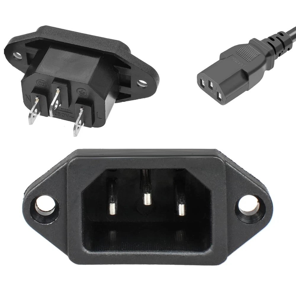 3 Pack Screw Mount 3 Pins Inlet Power Plug Socket IEC320 C14 AC 250V 10A