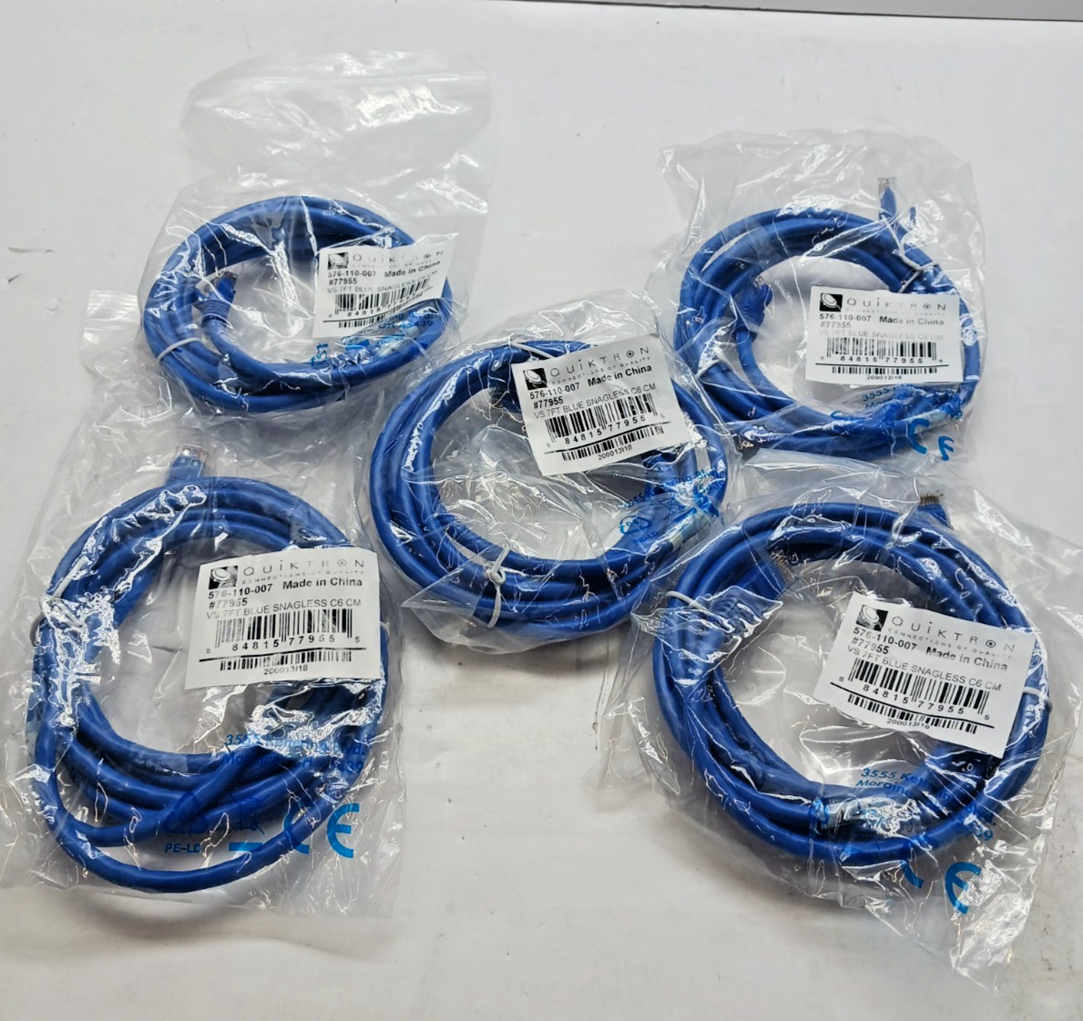 2 Lots of 5 QUIKTRON 576-110-007 #77955 VS 7ft BLUE SNAGLESS Cat6 CM, BRAND NEW
