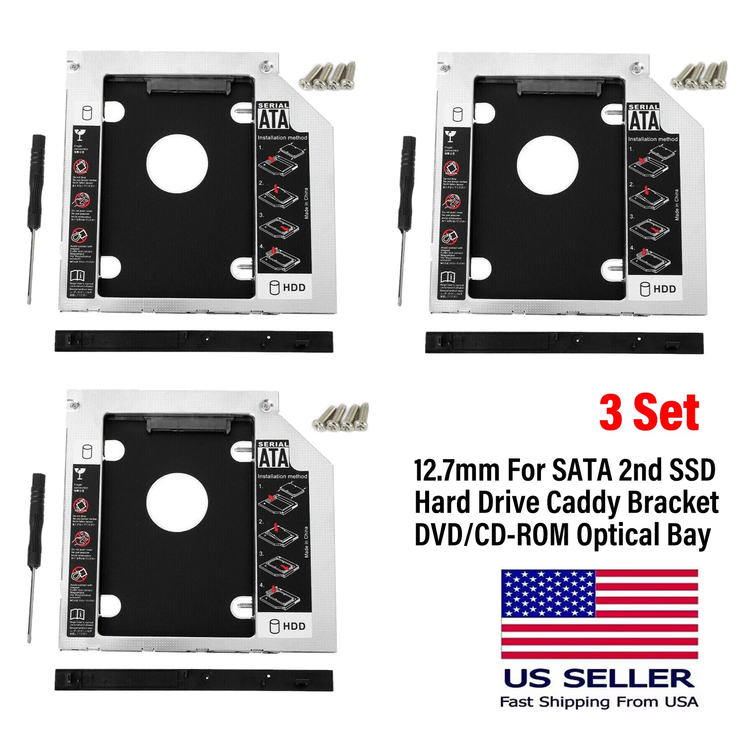 HDD Universal CD/DVD Caddy 12.7mm SATA to SATA Hard Drive Adapter For Laptop 3x