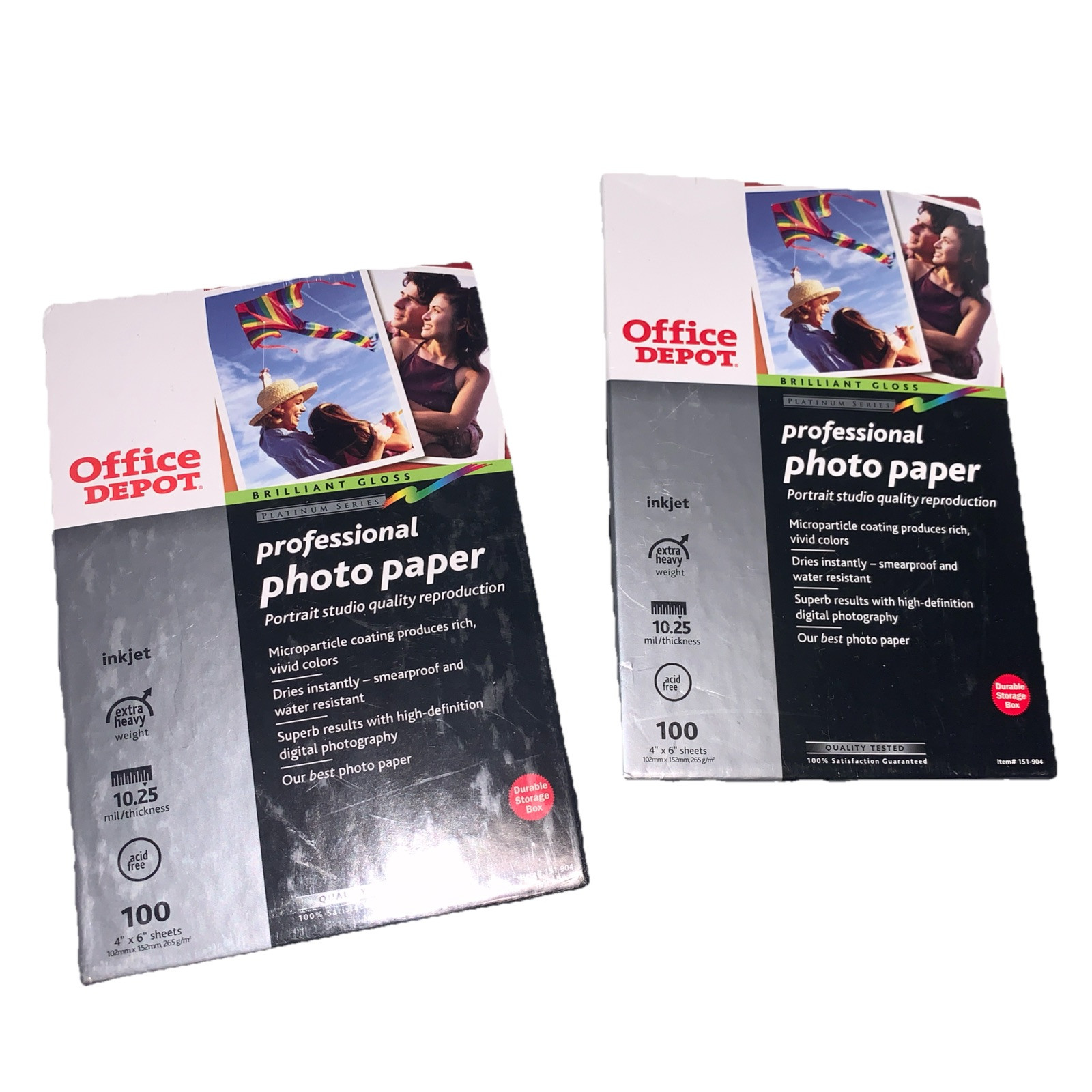 Set Of  2 OFFICE DEPOT Professional Photo Paper 4” x 6” Gloss 100 Sheets NEW