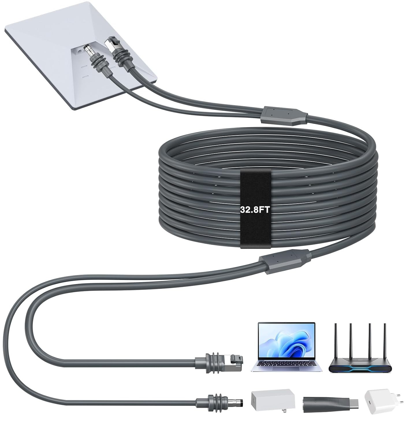 2 in 1 for Starlink Mini Ethernet Cable 32.8FT/10M, for Starlink Mini