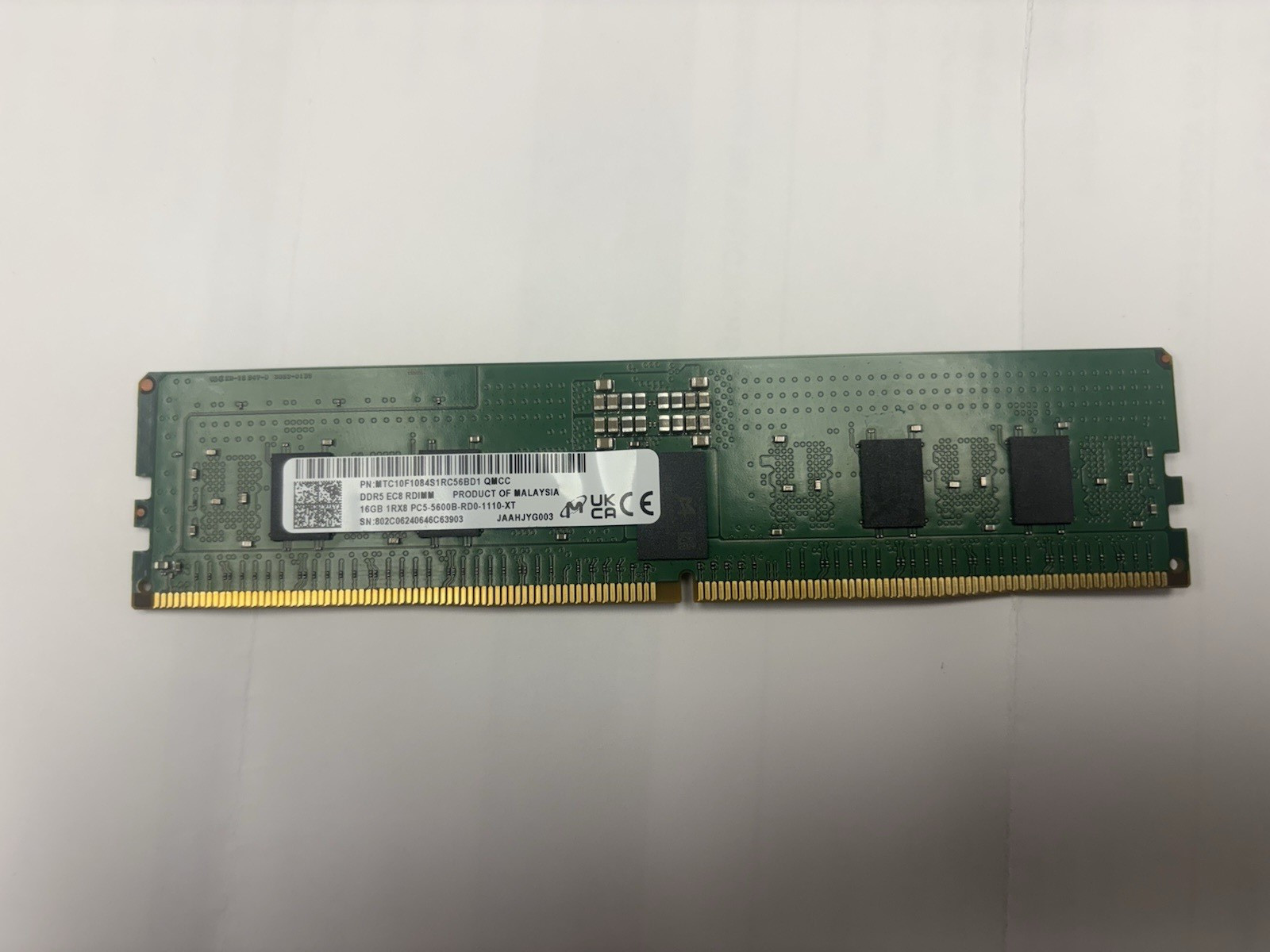 Micron 16GB DDR5-5600MHz ECC RDIMM 1Rx8 Memory - MTC10F1084S1RC56BD1