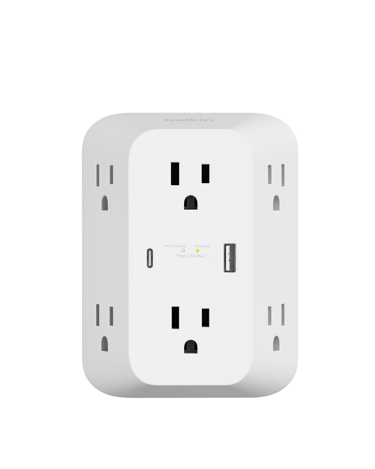 Belkin, 6-Outlet Surge Protector Power Strip, 1680J with USB Pack of 1, White