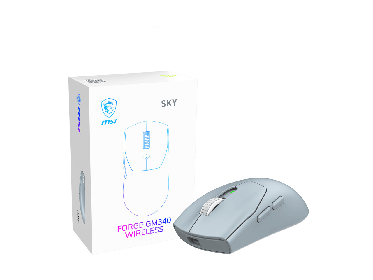 MSI FORGE GM340 Wireless Gaming Mouse- Sky, PixArt PAW3311 12K DPI, Tri-Mode