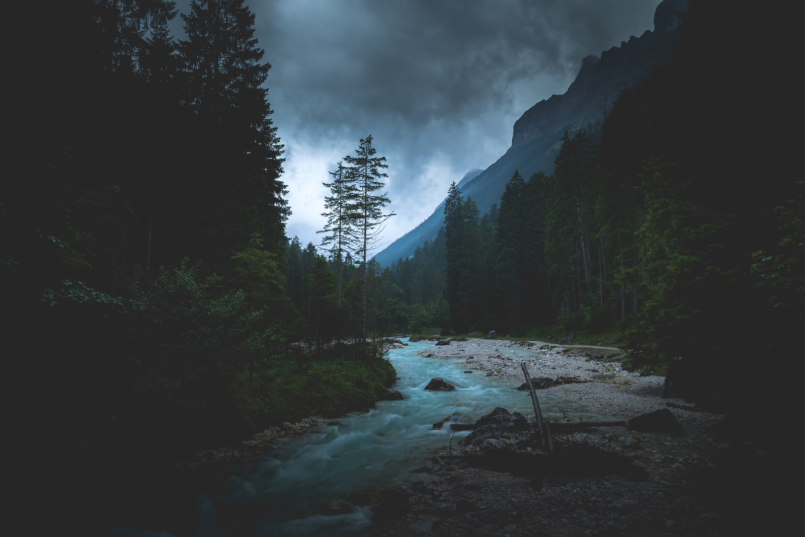 Landscape forest overcast dark river nature mountains Custom Gaming Mat Desk