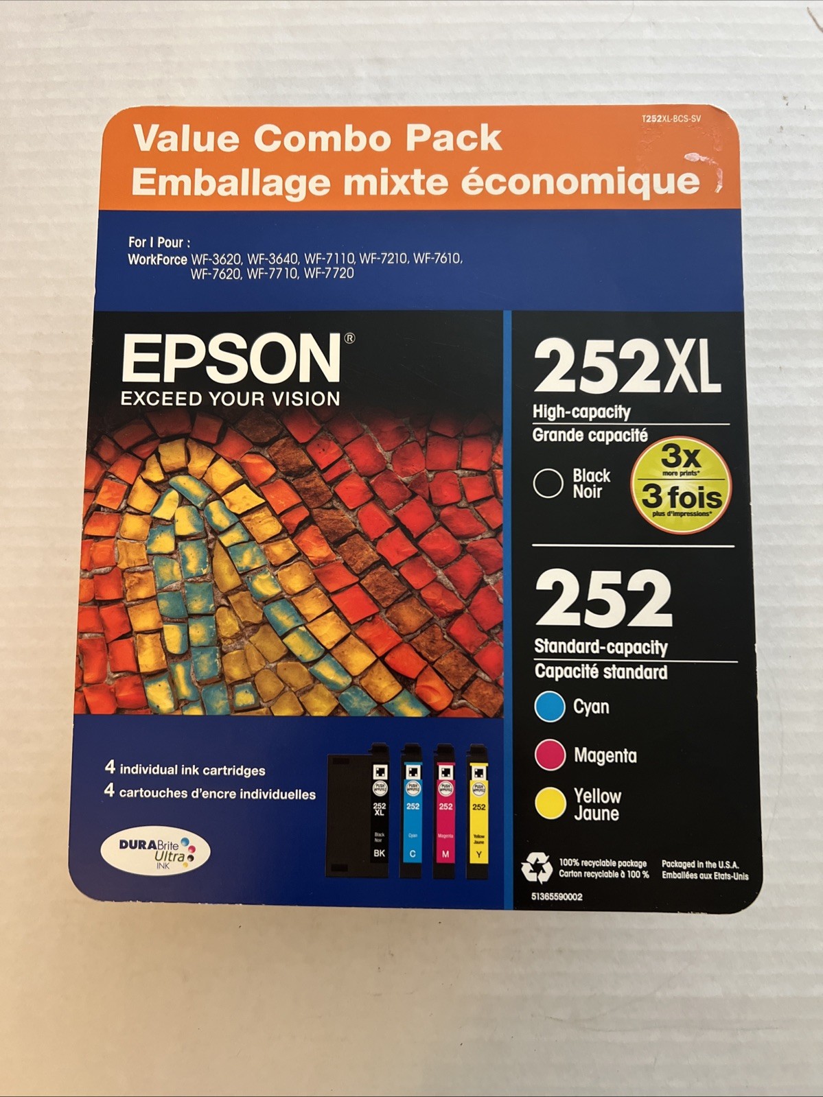 Epson 252XL Ink Cartridge 4‑Pack Black Cyan Magenta Yellow High Yield - 06/2022