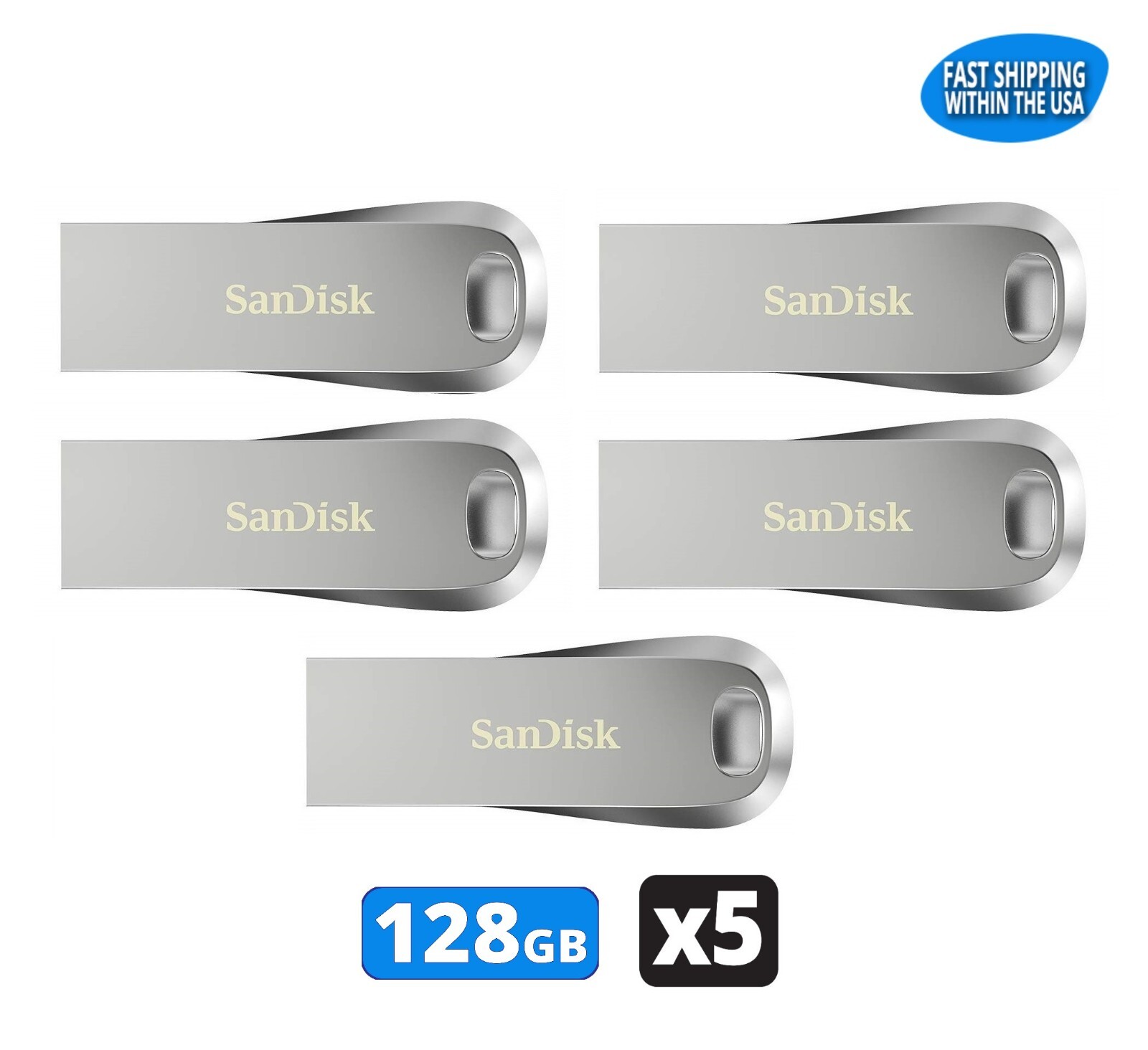 Sandisk Ultra Luxe 128GB Metal Flash Drive USB Thumb Drive (5 Pack)