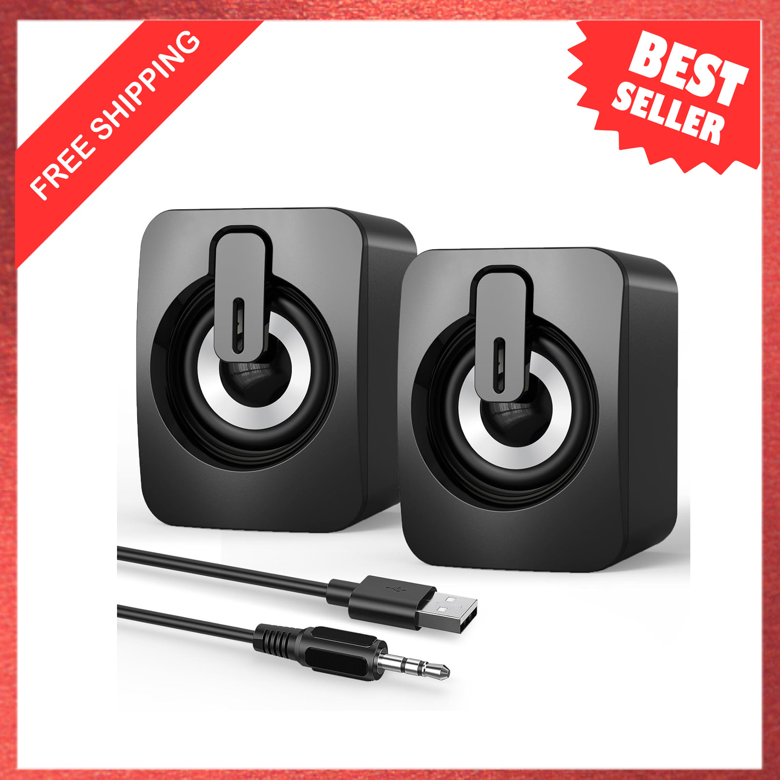 Computer Speakers, Hi-Fi Stereo Sound, Dual Bass Ports, USB Powered, Desktop