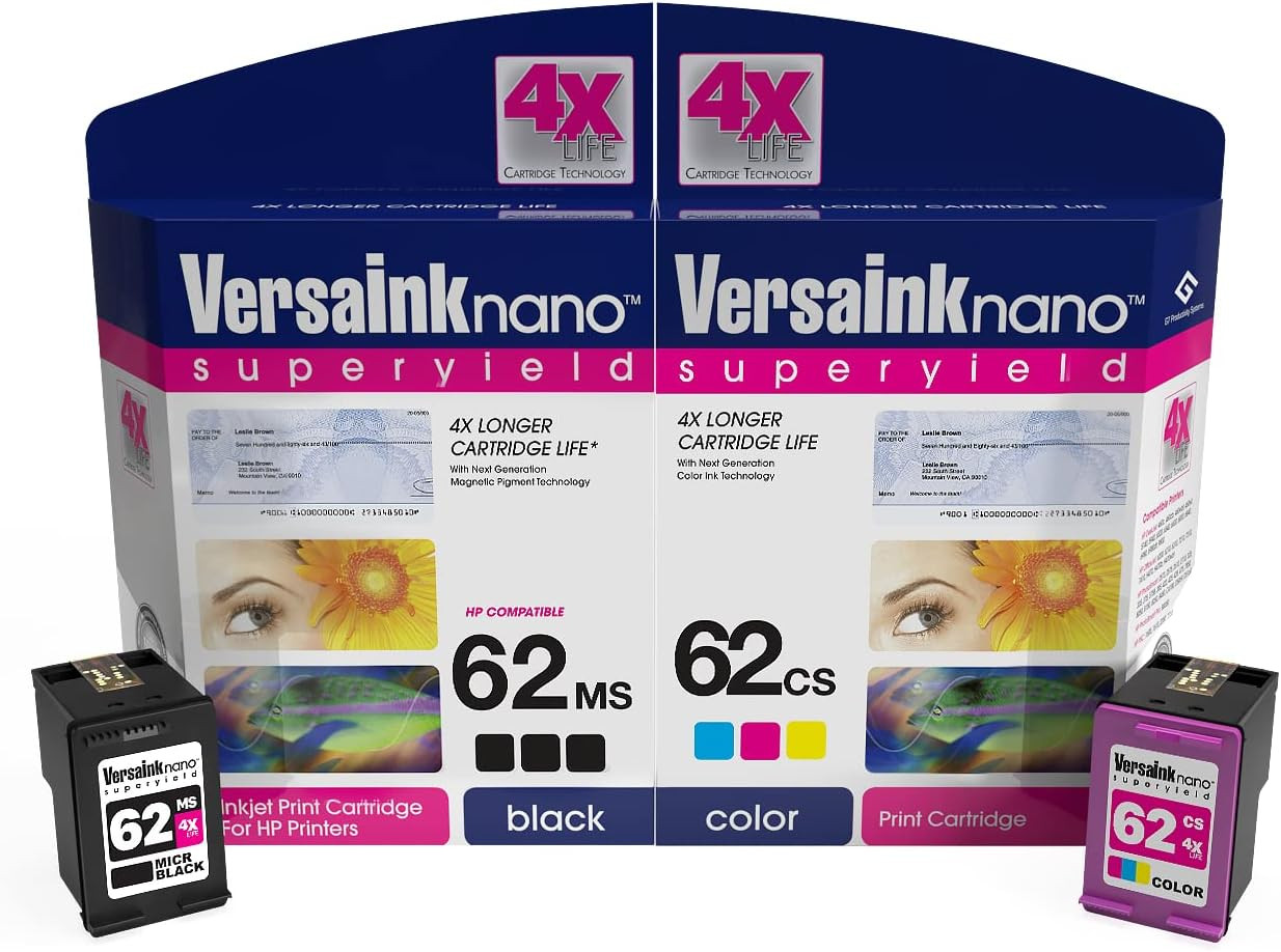 Versaink-Nano HP 62 MS MICR Black Ink Cartridge for Check Printing & Versaink-Na
