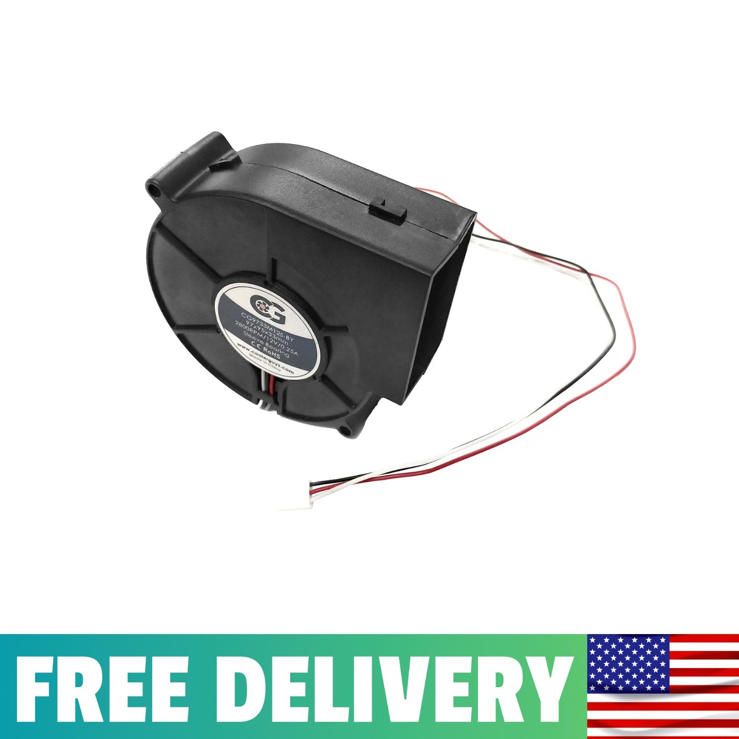 Coolerguys 97mm Medium Speed Blower Fan, 12V DC, 3-Pin, Desktop Compatible