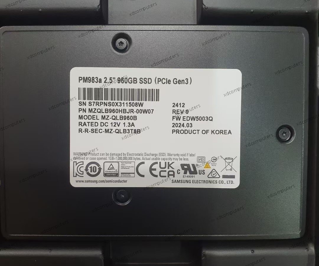 Samsung PM983a 960GB SSD 2.5" U.2 PCIe 3.0 NVMe MZ-QLB960B MZQLB960HBJR-00W07