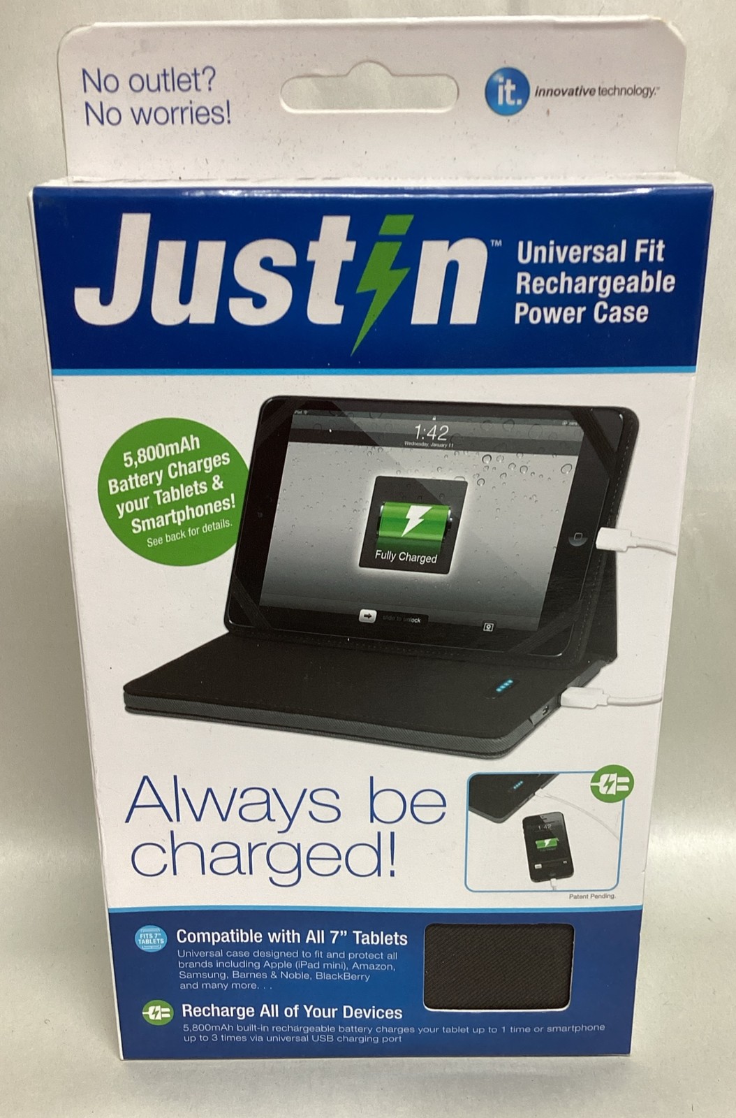 NIB JUSTiN RECHARGEABLE POWER CASE FOR IPAD BY INNOVATIVE TECHNOLOGY ITJ-4243U
