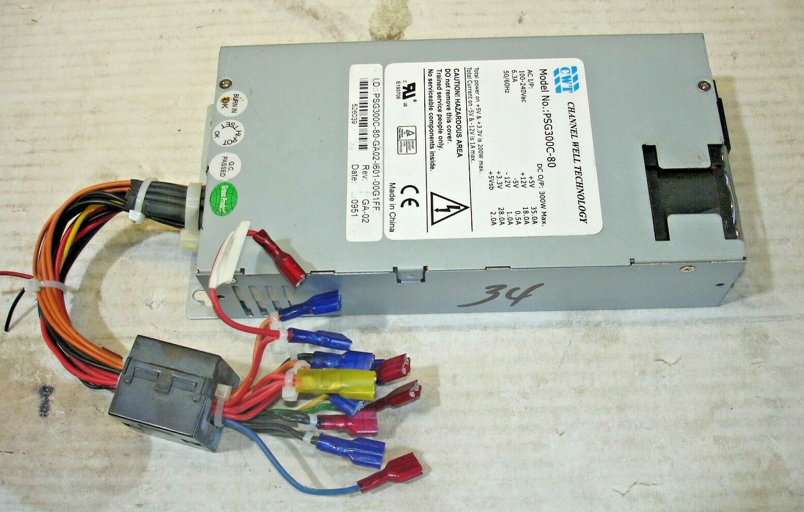 CWT CHANNEL WELL TECHNOLOGY MODEL PSG300C-80 30WATT POWER SUPPLY