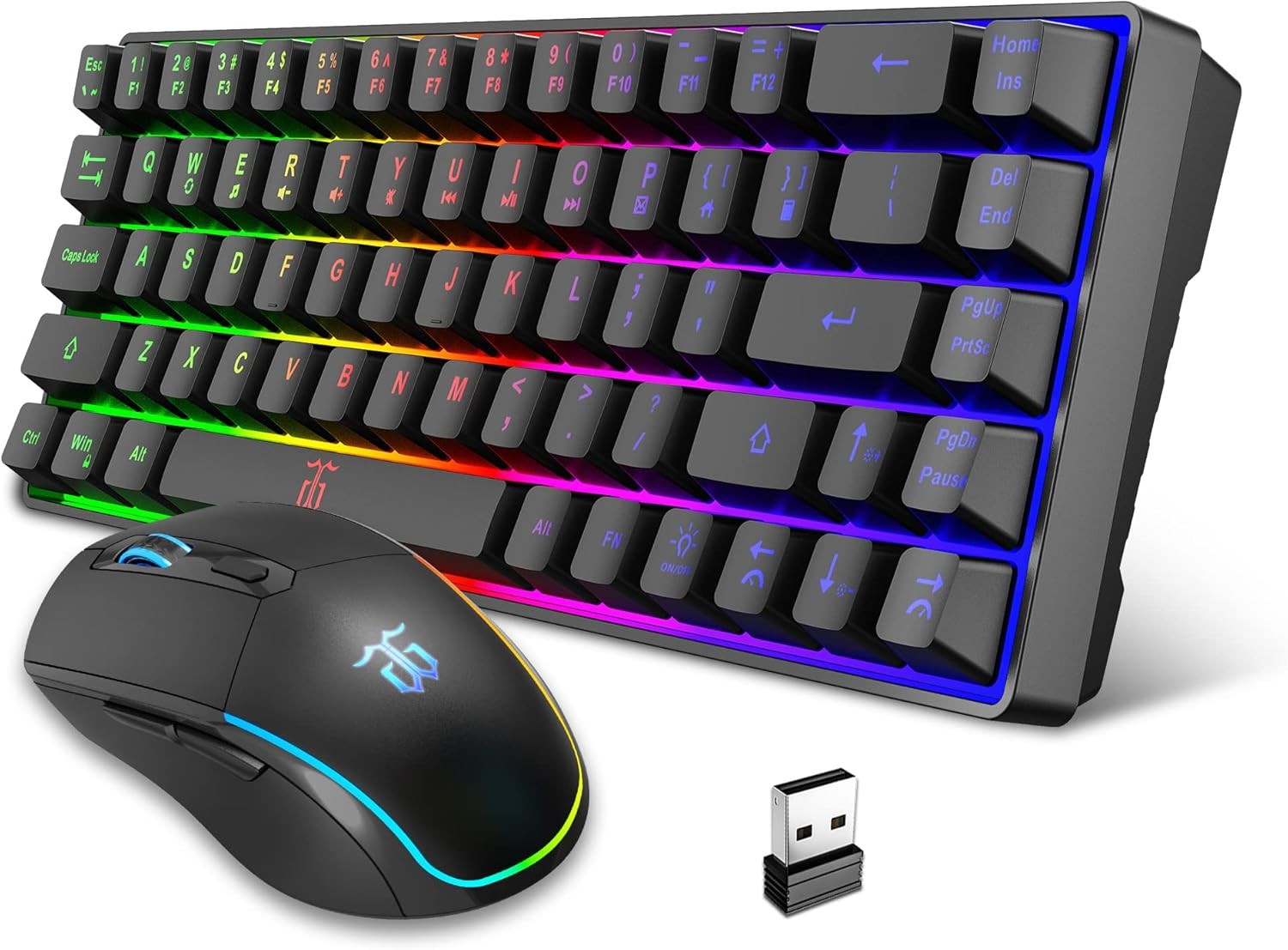 Snpurdiri 60% Wireless Gaming Keyboard & Mouse Combo, 68Key Backlit Rechargeable