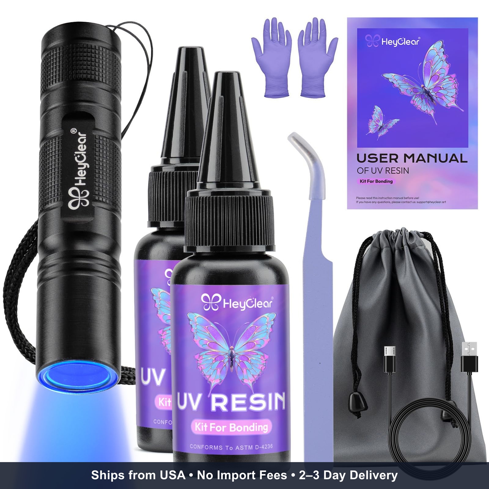 60g UV Resin Kit with Light -Fast Curing, Bonding in Seconds UV Glue Adhesive wi
