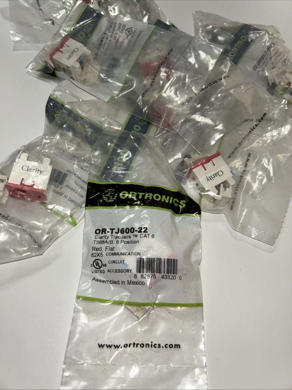 Lot Of 10 ORTRONICS OR-TJ600-22 TRAC JACK  Cat 6 T568 A/B 8 Position Red Flat