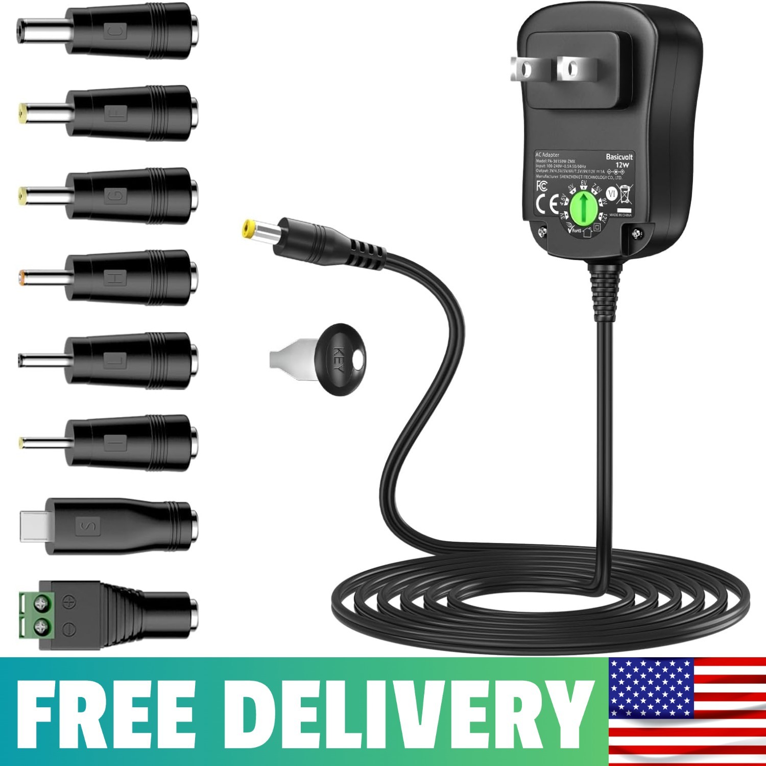 12W Universal AC Adapter Kit DC 3V-12V 1A DC Power Supply Charger Cord