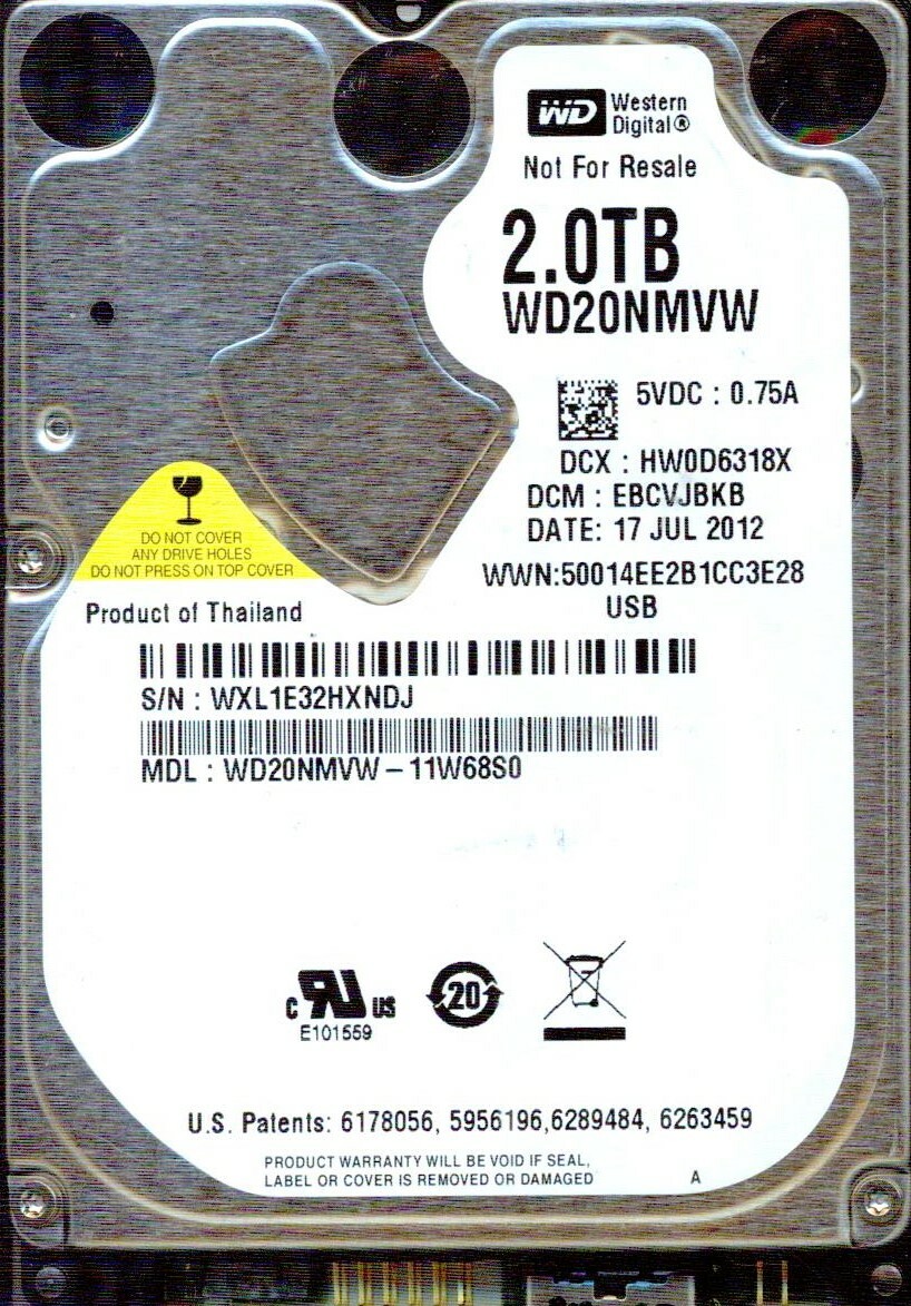 WD20NMVW-11W68S0,  DCM: EBCVJBKB  WD 2TB, USB 3.0  WXL1  JUL 2012