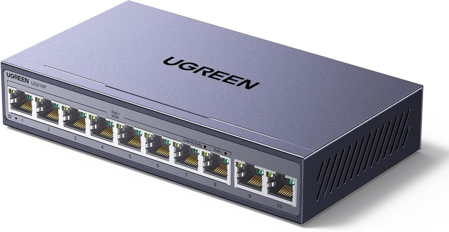 UGREEN Ethernet Switch, 10-Port Poe Switch, 8 Poe+@60W + 2 Gigabit Uplink
