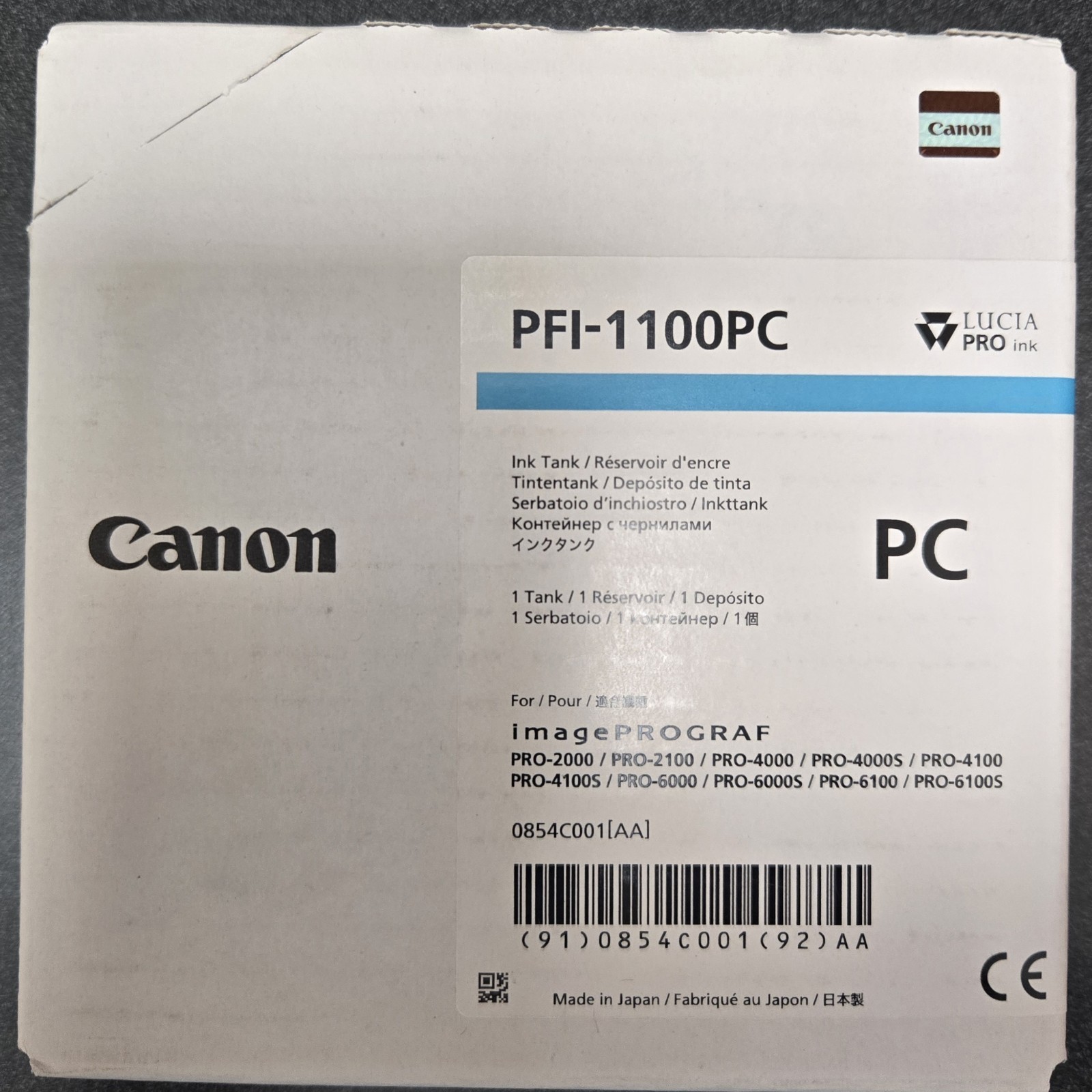 Canon Lucia Pro Pfi-1100 Pc Ink Cartridge - Photo Cyan - Inkjet (0854c001aa)