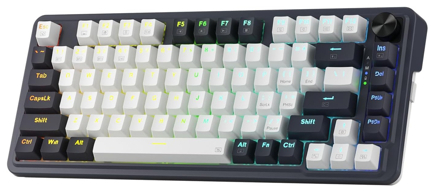 Teclado mecánico gaming 75% inalámbrico RGB knob hot swap 81 teclas