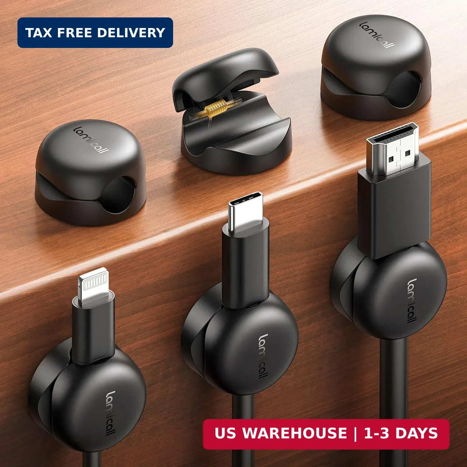 Lamicall 6 Pack Cable Clips, Compact Spring Cord Organizer Holder for Desk