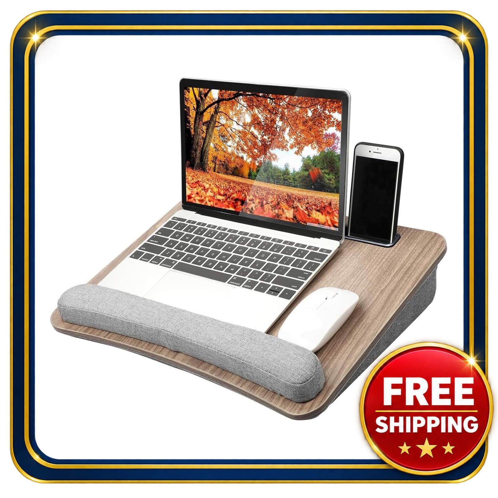 lap desk with cushion for laptops up to 15.6 inches woodgrain