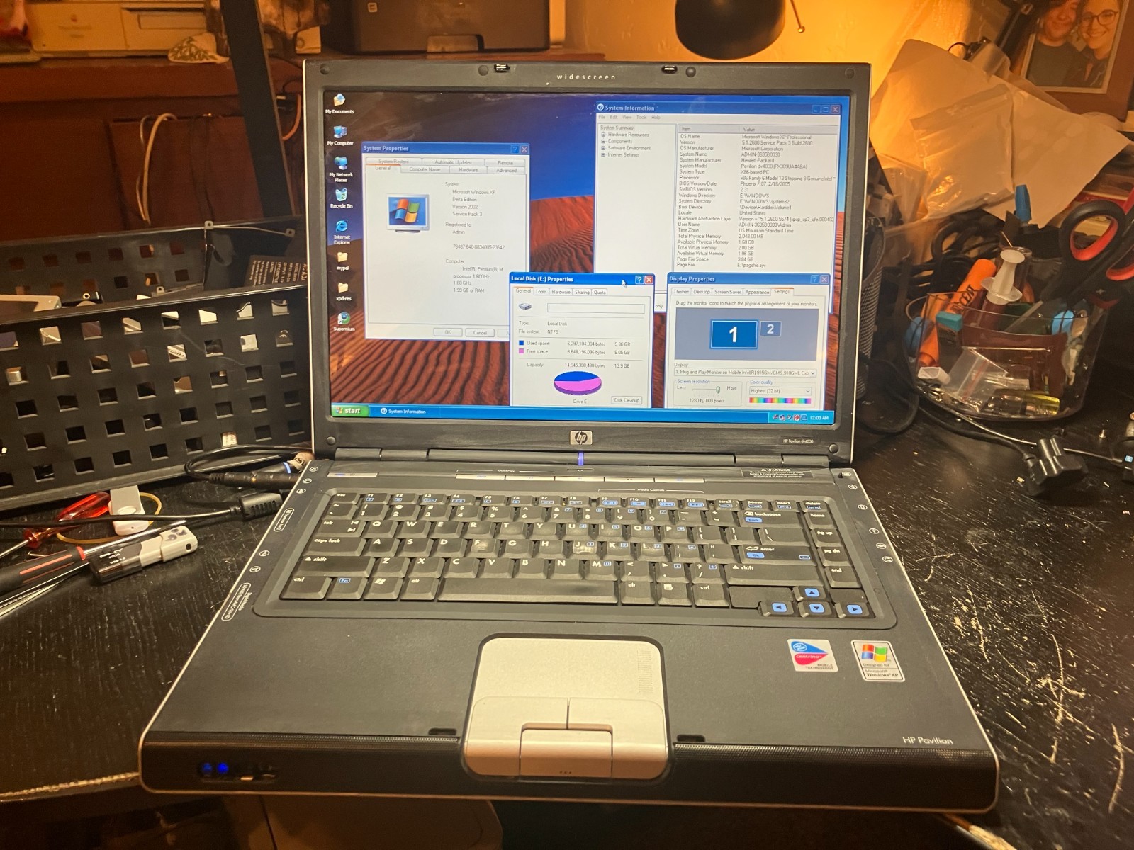 HP Pavilion dv4000 Vintage Laptop Pent M 1.6GHz 2GB RAM 16GB SSD Win XP HD Wifi