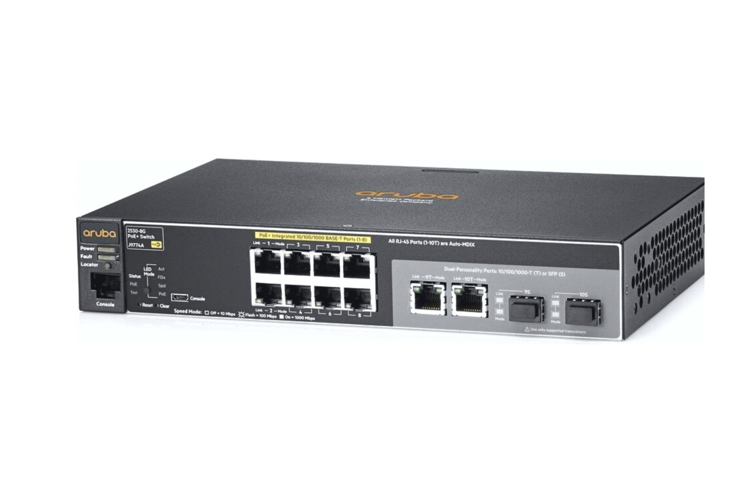HPE Aruba 2530 Series Switch, 8 10/100/1000 PoE+ ports, 2 x SFP Uplinks,