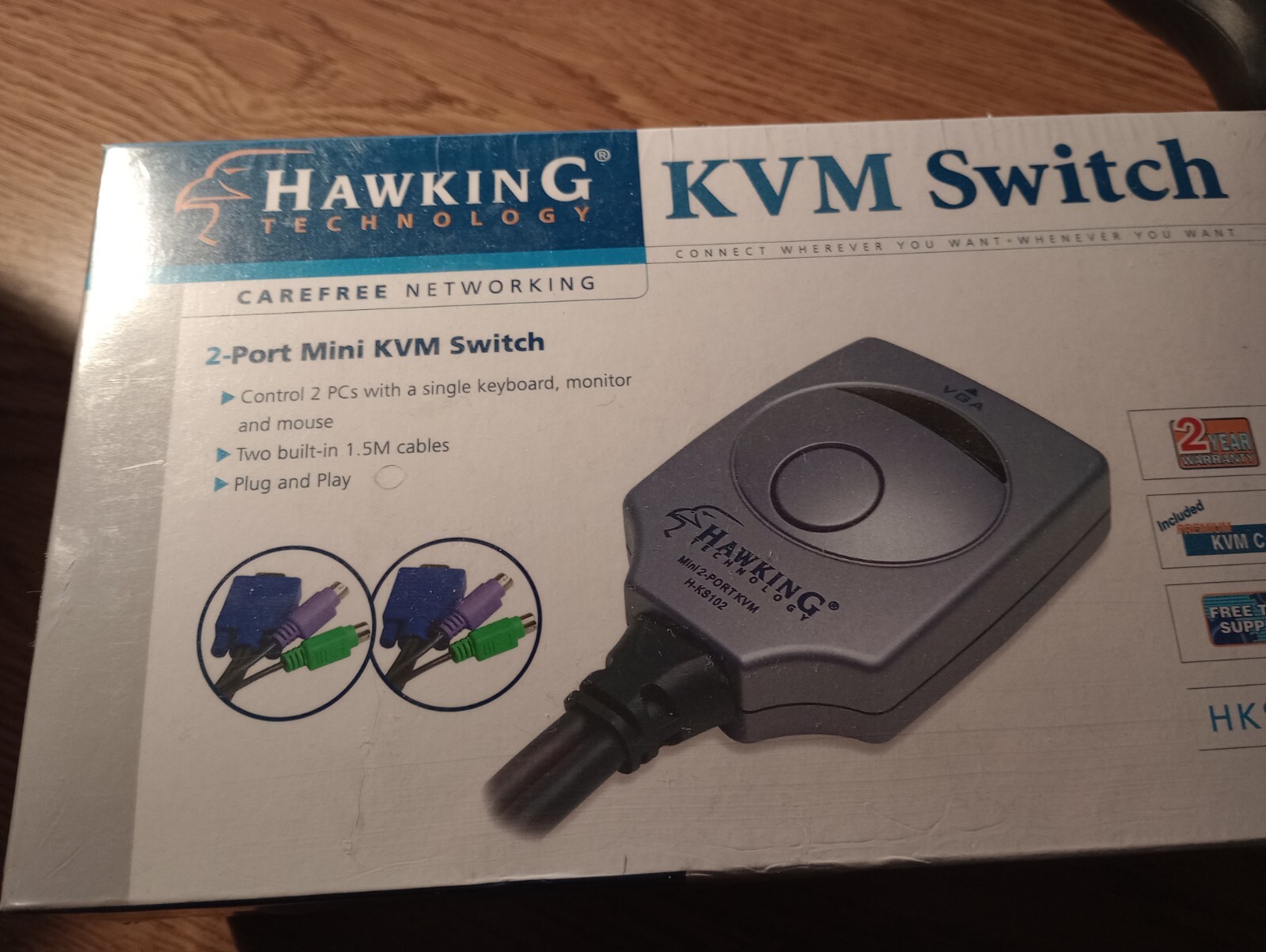 Hawking Technology HKS102 2-Ports Mini KVM switch PS/2. New Sealed