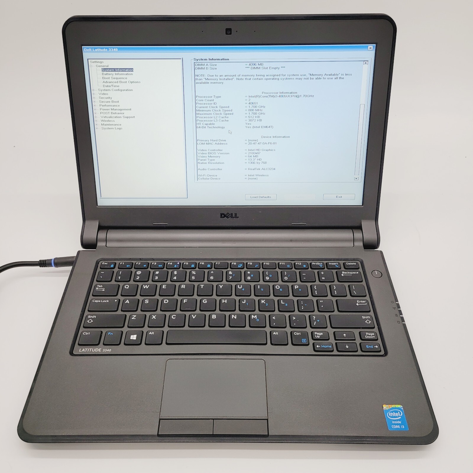 Dell Latitude 3340 Core i3 4005U 1.7GHz 4GB RAM No HDD 13" - ***Boot to Bios