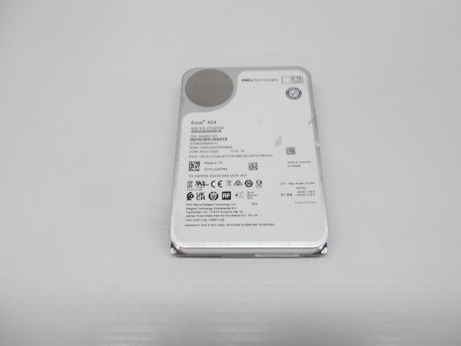 Dell 24TB 7.2K SAS 12G 3.5" Hard Drive GPP63 ST24000NM007H 0GPP63     7 days POH