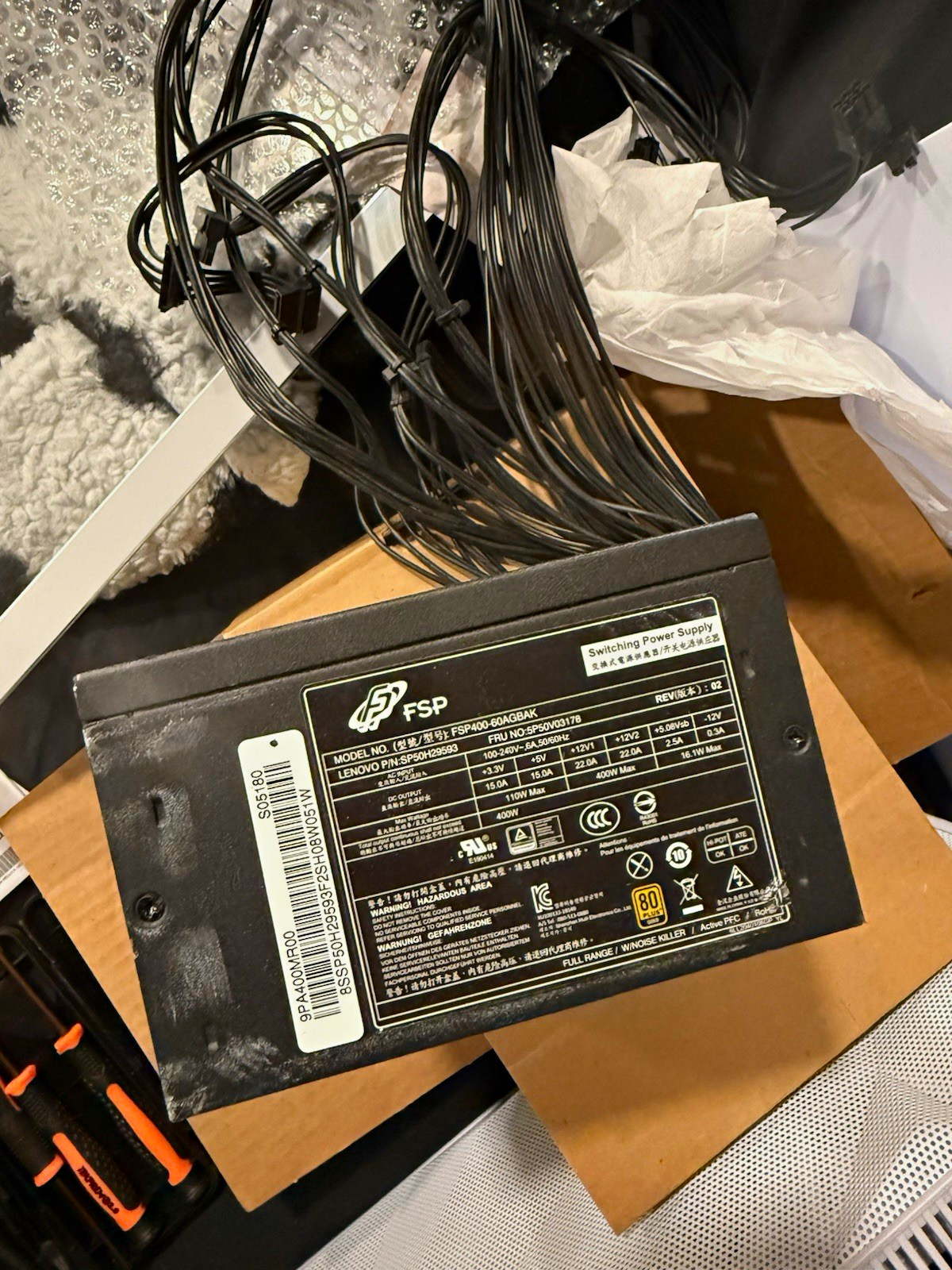 Lenovo Legion 400W 80+ Bronze Power Supply, cords bundle FSP400-60AGBAK - Tested