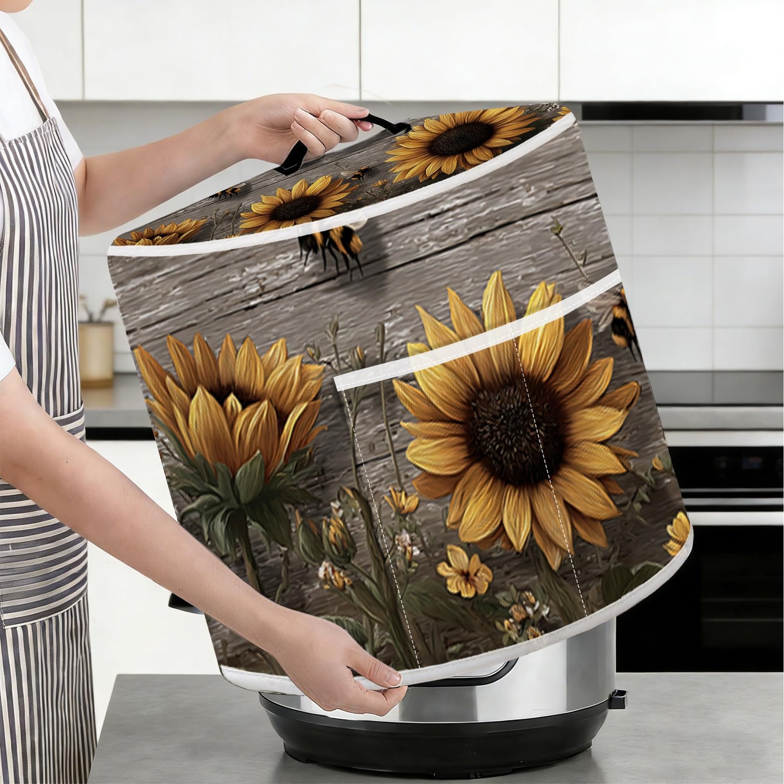 Dust Cover with Top Handle & Storage Pockets, with Pressure Cooker, Slow Cook...