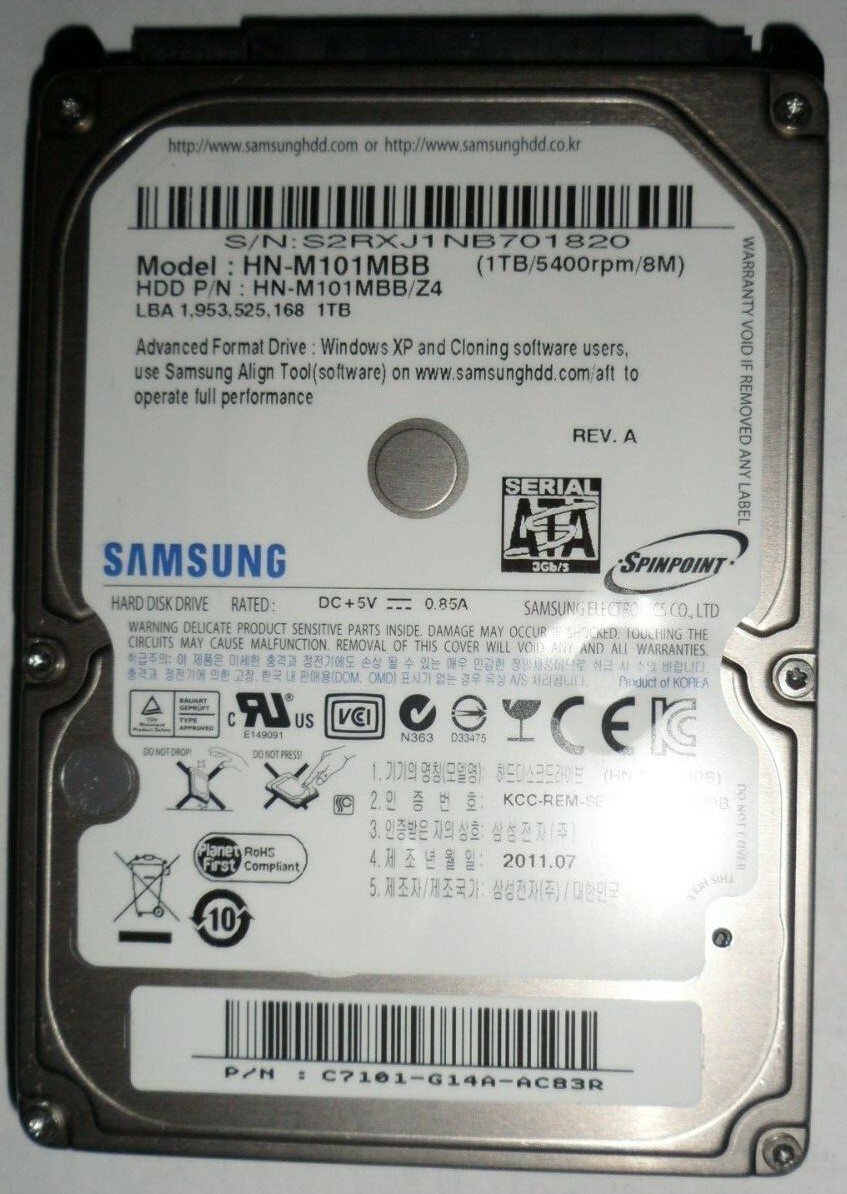 ST1000LM024 P/N:HN-M101MBB/D2, 2BA30003, Seagate 1TB 2.5 Hard Drive NT*